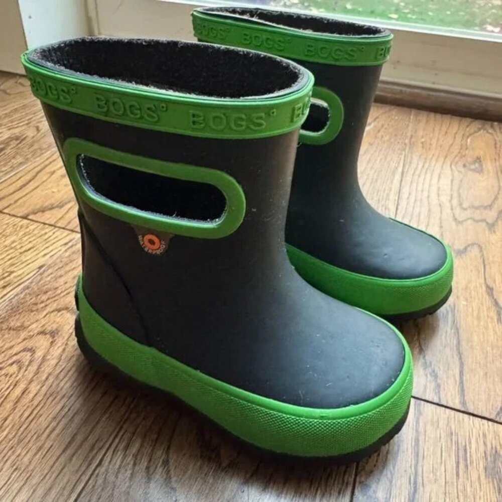 BOGS Skipper Kids Rain Boots Toddler Size 4 Navy Green Waterproof Easy On Handle